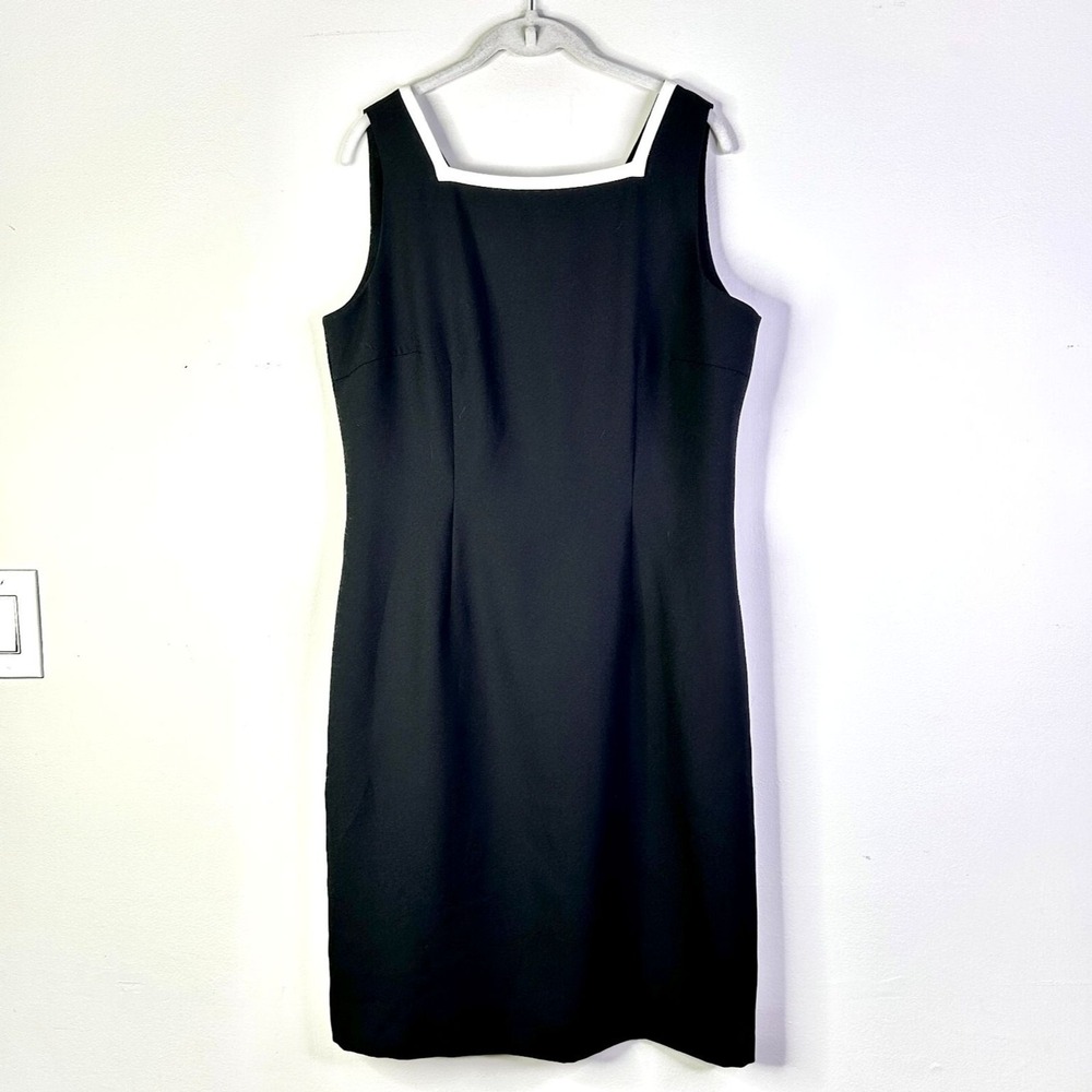 Kasper ASL Dress Women‎ 12 Black White Midi Sleeveless Sheath Classic Preppy